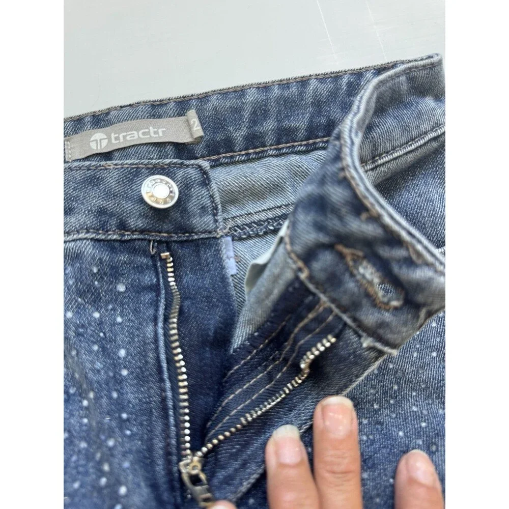 Tractr Girls Size 2 Wide Leg Jeans Blue Rhinestone Studded Denim Pants